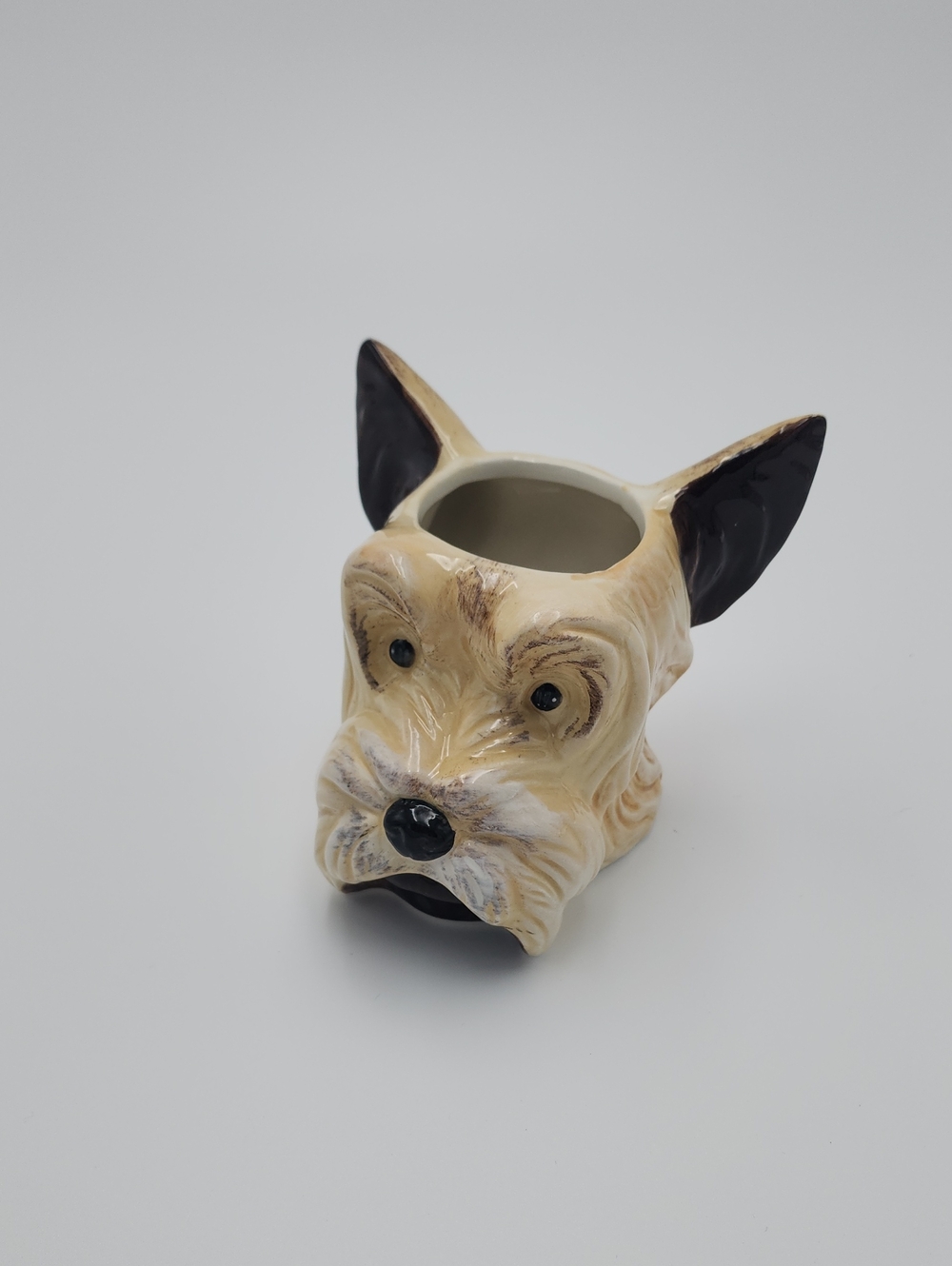 Ceramic Dog Head Planter - Cream and Black